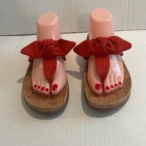 Nine West Women’s Connie Red Bow Strappy Tan Cork Sandal Shoes Size 10